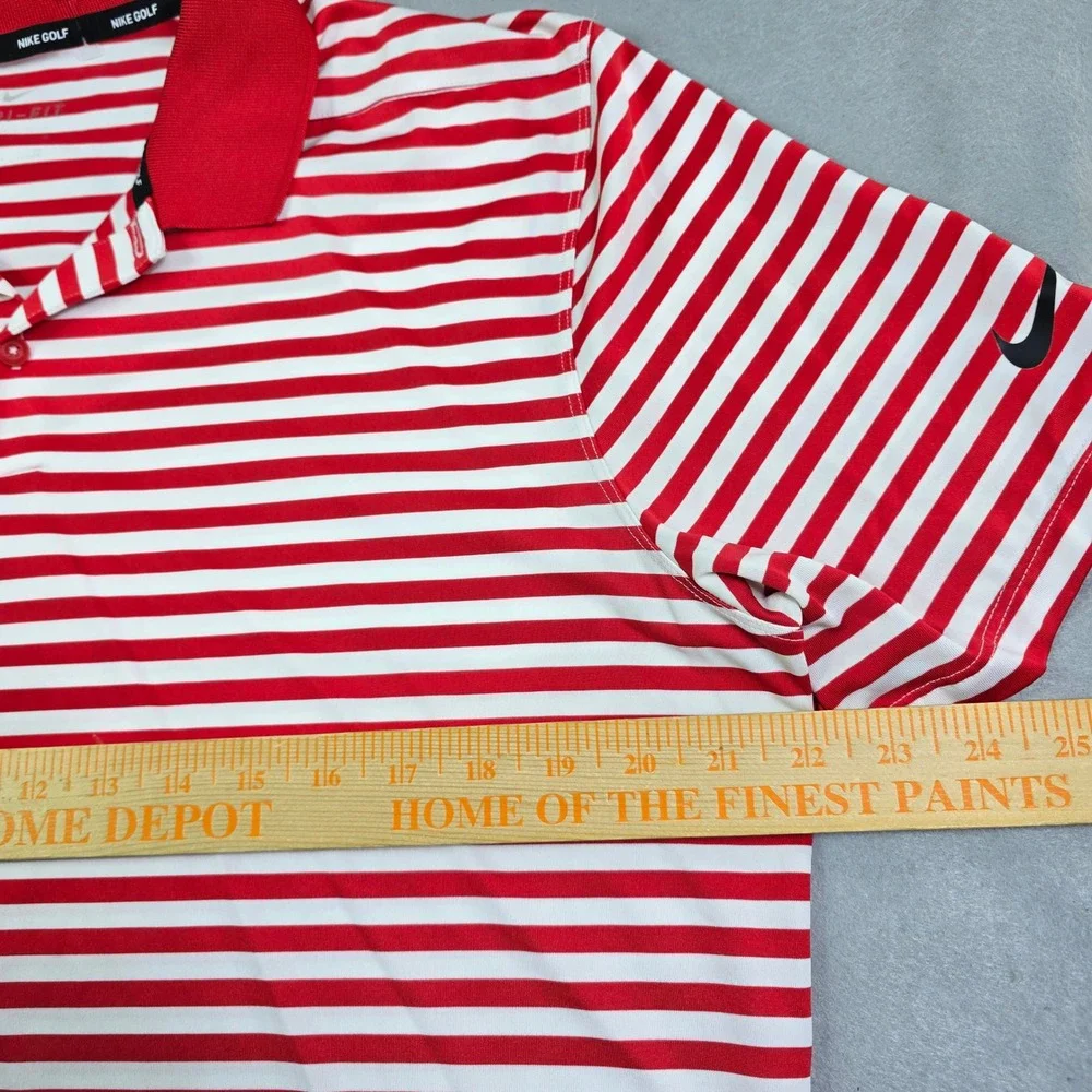 Nike Golf Polo Shirt Men Large Red White Striped DriFIT Short Sleeve Performance